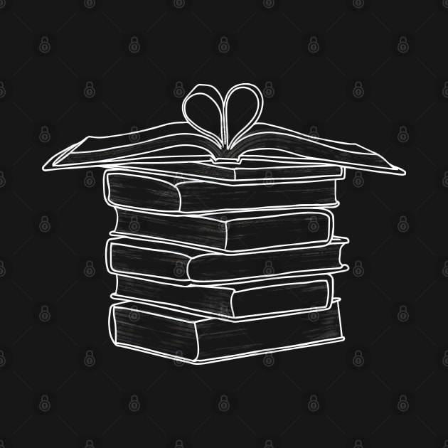 Book Stack Line Art | Books White Line Art by Tilila