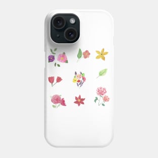 Watercolor cute flowers happy positivie stickers set floral Phone Case