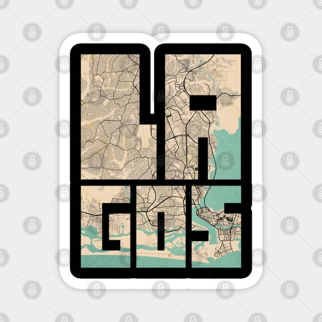 Lagos, Nigeria City Map - Vintage Magnet by deMAP Studio