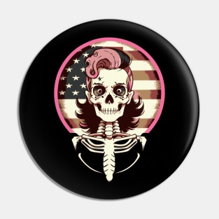 Funny Retro Patriotic Rockabilly Skeleton Pin