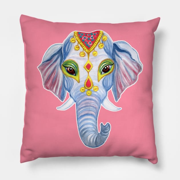 Cute Decorated Watercolor Elephant Pillow by IvyLilyArt