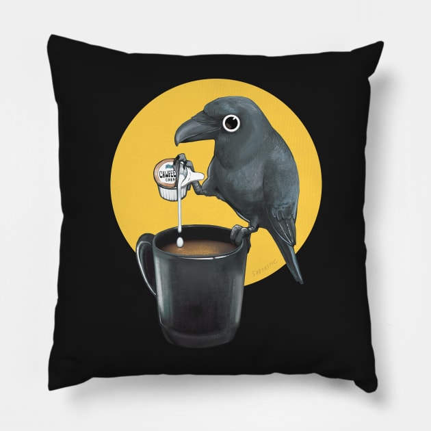 CAW-fee Crow Pillow by Sabtastic