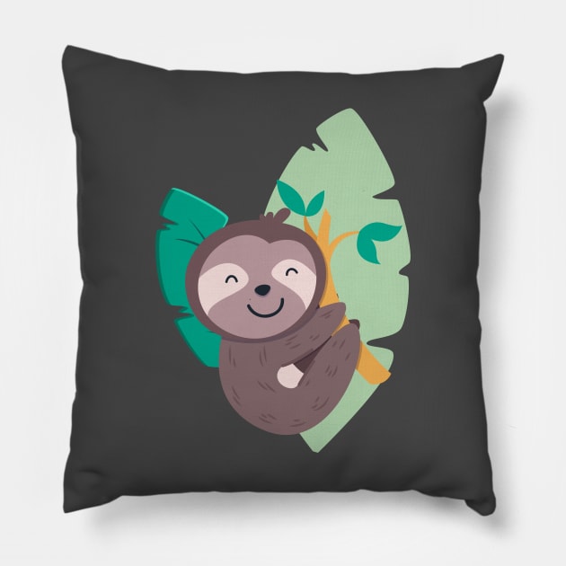 Cute sloth leafy branch, funny sloth branch with leaves Pillow by crocozen