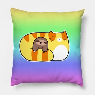 Orange Tabby and Sloth Gradient Pastel Rainbow Pillow