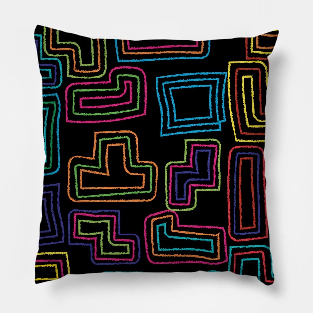 Colorful Abstract Scribbled Blocks Design Pillow by Brobocop