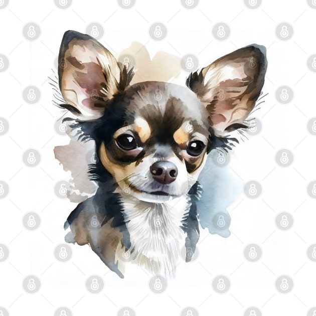 Black White and Brown Multi Colored Chihuahua Watercolor Portrait by designs4days