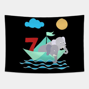 Elephants In Paper Boat Sea 7 Years Birthday Tapestry