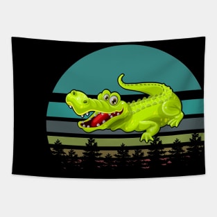 happy crocodile vintage t-shirt Tapestry