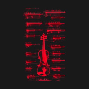 Red  Neon Da Vinci violin blueprint T-Shirt