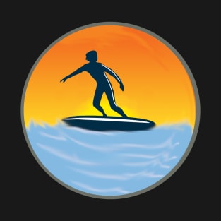 Surfer Waves Sunset Round T-Shirt