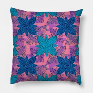 Flower Mandala Blue and Pink Pillow