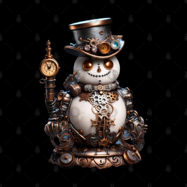 Steampunk Snowman with Copper Eyes and Top Hat by mw1designsart