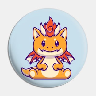 Cute Baby Orange Dragon Sitting Cartoon Pin