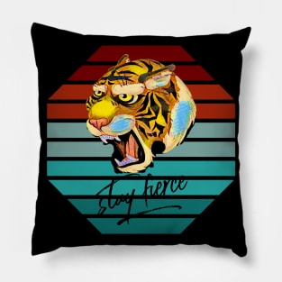 Stay Fierce tiger on striped background) Pillow