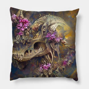 Dragon Skull with Flowers Pillow