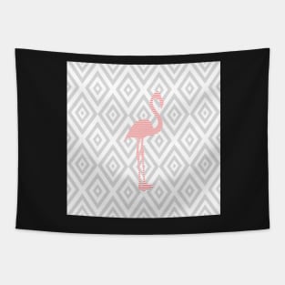 Abstract geometric pattern - gray and white - pink flamingo Tapestry