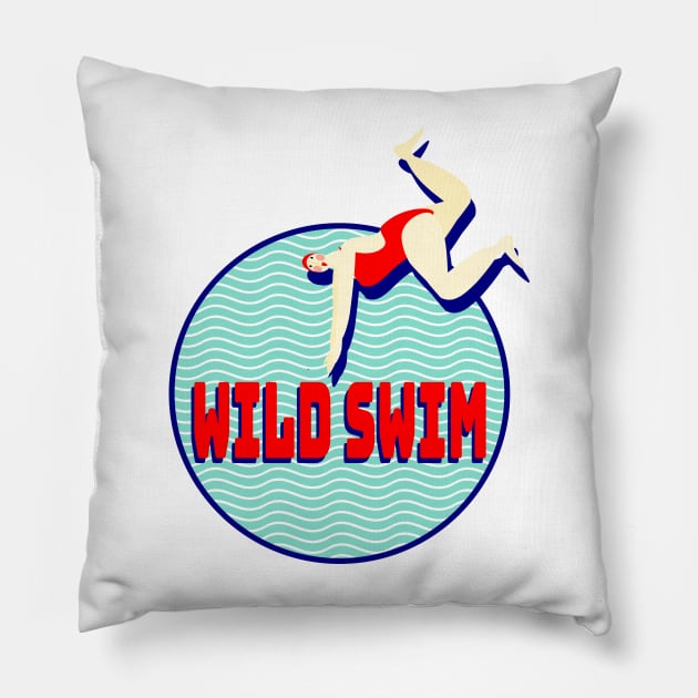 WILD SWIM Pillow by krisevansart