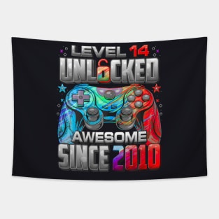 Level 14 Unlocked Awesome Since 2010 14Th Birthday Gaming Tapestry