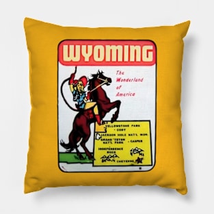 Wyoming - 1950s Tourist Window & Luggage Decal Pillow