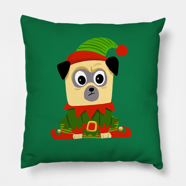 Christmas elf pug dog Pillow by Chill Studio
