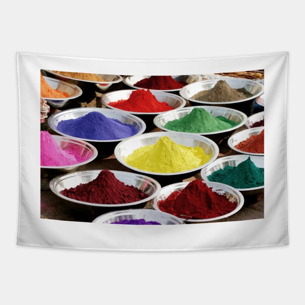 Gulal powders in market in India Tapestry by Melissa Peltenburg Travel Photography