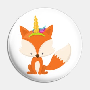 Unicorn Fox, Cute Fox, Little Fox, Orange Fox Pin