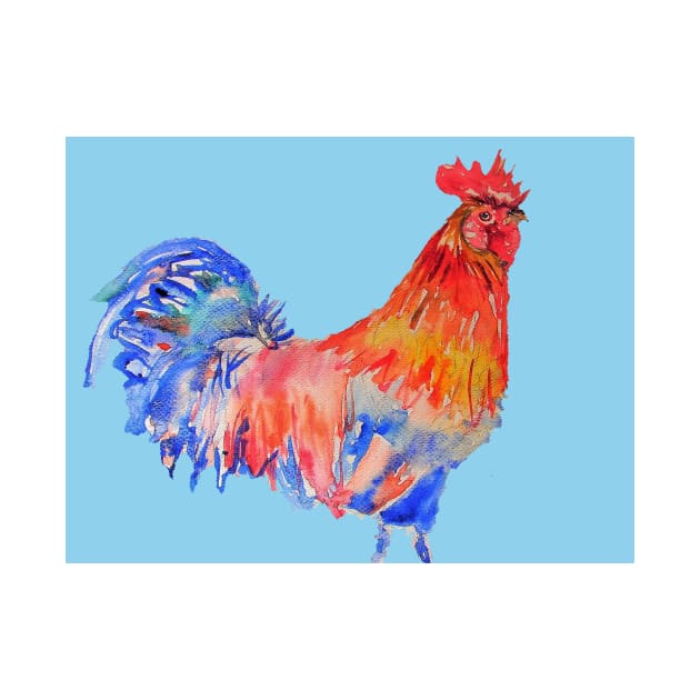 Rooster Chicken Watercolor Painting by SarahRajkotwala
