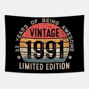 33rd Birthday 33 Years Old Man Woman Vintage 1991 Tapestry