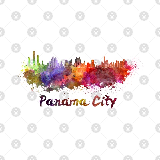 Panama city skyline in watercolor by PaulrommerArt