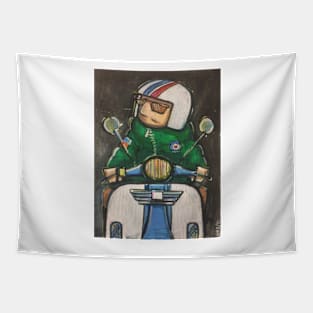 Retro Scooter, Classic Scooter, Scooterist, Scootering, Scooter Rider, Mod Art Tapestry