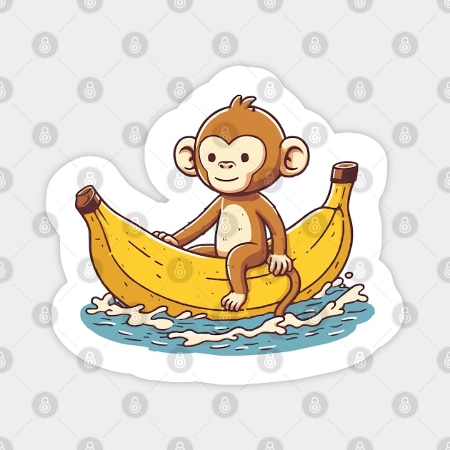 Cute Monkey On Banana Float Magnet by fikriamrullah