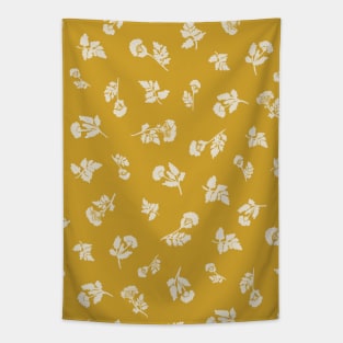 Cream Ditsy Hemlock Print on Mustard Yellow -  Floral Repeat Pattern Tapestry