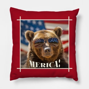 Funny Patriotic Bear MERICA! Happy Birthday America! Pillow