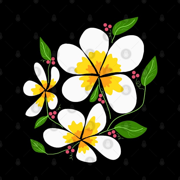 Sampaguita Flowers With Cherries & Leaves by TANSHAMAYA