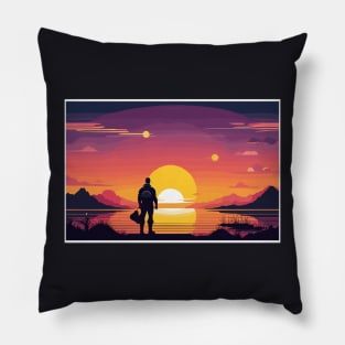 "From Struggle to Serenity: A Victorious Stance at Dusk" Pillow