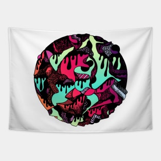 Blue Red Blend Circle of Drip Tapestry