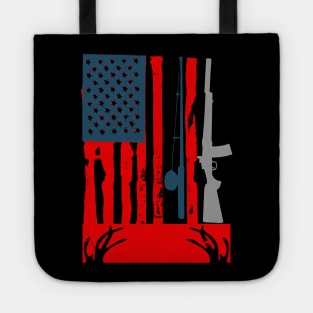 Fishing Rod Hunting Rifle American Flag Tote