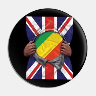 Republic Of The Congo Flag Great Britain Flag Ripped - Gift for Congon From Republic Of The Congo Pin