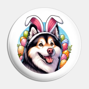 Yakutian Laika Wears Bunny Ears for Easter Celebration Pin