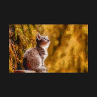 Kitten Portrait In Autum Scene T-Shirt