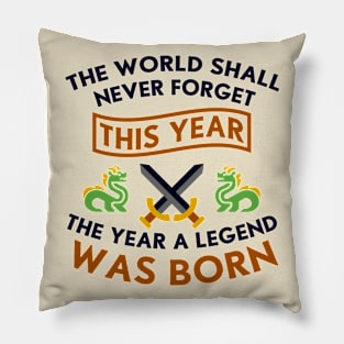 The Year A Legend Was Born Dragons and Swords Design Pillow