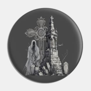 Spooky Ghost Halloween Cemetery Pin