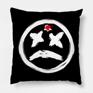 Bloody Gun Shot Dead Smiley Face Frowning Pillow