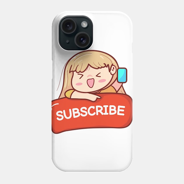 cute girl youtuber with subscribe icon Phone Case by MAAQ Design