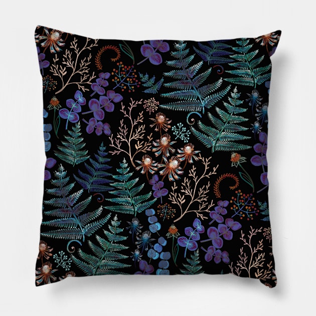 Moody florals with fern and eucalyptus leaves Pillow by illaberekdesign