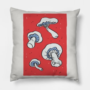 I draw some spicy funky white shrooms on red background Pillow