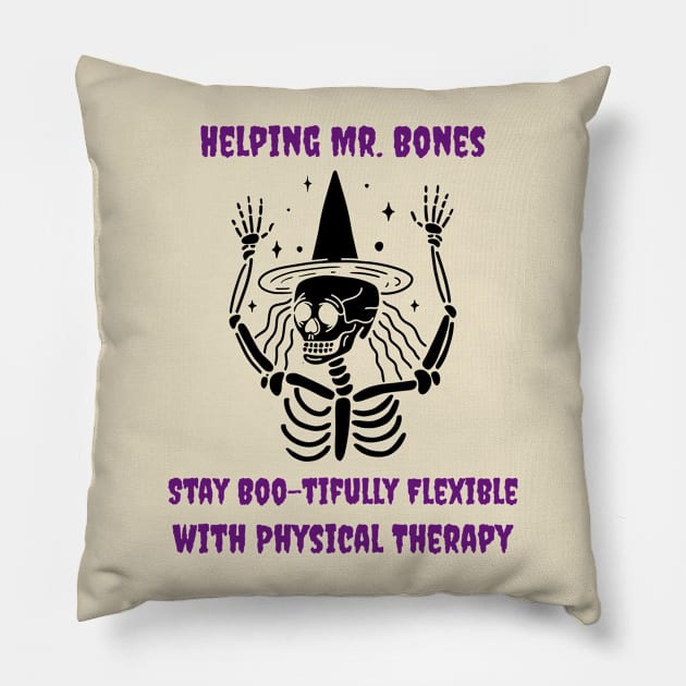 Helping Mr Bones stay boo-tifully flexible with Physical Therapy Pillow by Designs by Eliane