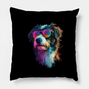 Colourful Cool Golden Doodle Dog with Sunglasses Pillow