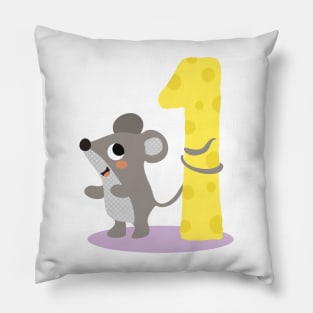 Cute Mouse with the number one 1 Birthday Design Pillow