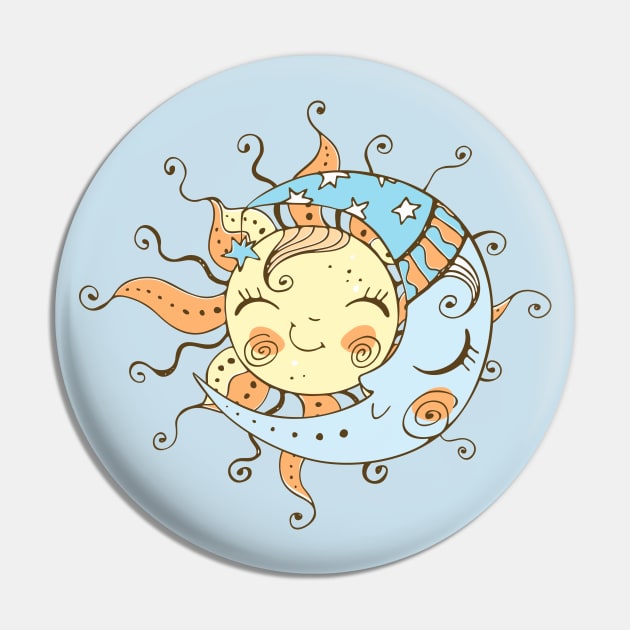 Sun Moon Cute Doodle Pin by Mako Design 